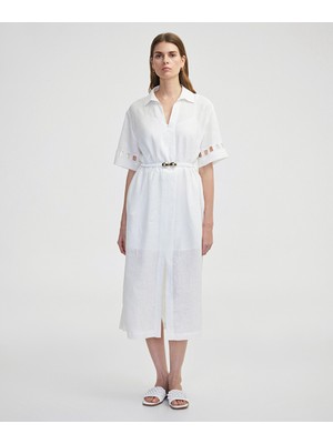 Cutout Detaylı Keten Elbise IS1250002333002