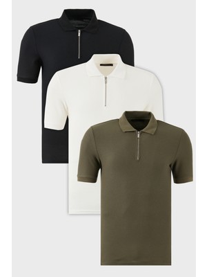 Buratti Pamuklu Regular Fit Yarım Fermuarlı 3'lü Paket Polo Yaka T Shirt Erkek Polo Yaka T Shirt 5902434S3
