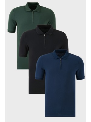 Buratti Pamuklu Regular Fit Yarım Fermuarlı 3'lü Paket Polo Yaka T Shirt Erkek Polo Yaka T Shirt 5903008S3