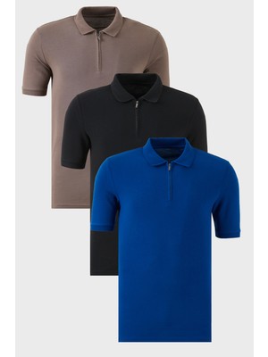 Buratti Pamuklu Regular Fit Yarım Fermuarlı 3'lü Paket Polo Yaka T Shirt Erkek Polo Yaka T Shirt 5903008S3