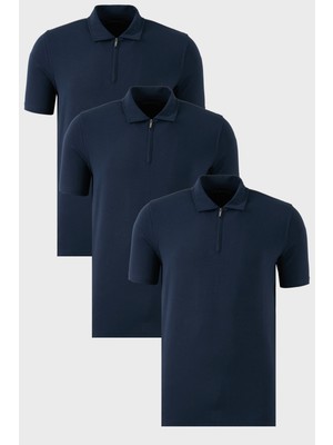 Buratti Streç Pamuklu Regular Fit Yarım Fermuarlı 3'lü Paket Polo Yaka T Shirt Erkek Polo Yaka T Shirt 5902972S3