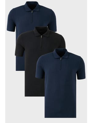 Buratti Streç Pamuklu Regular Fit Yarım Fermuarlı 3'lü Paket Polo Yaka T Shirt Erkek Polo Yaka T Shirt 5902972S3