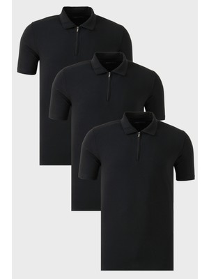 Buratti Streç Pamuklu Regular Fit Yarım Fermuarlı 3'lü Paket Polo Yaka T Shirt Erkek Polo Yaka T Shirt 5902972S3