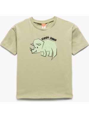Koton Bisiklet Yaka Kısa Kollu Pamuklu Dinozor Baskılı Tişört