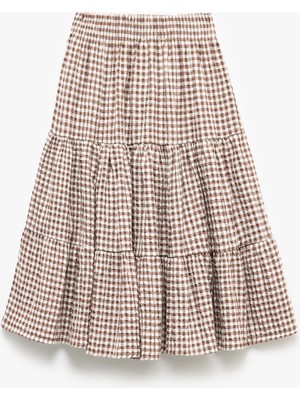 Koton Beli Lastikli Kat Detaylı Rahat Kesim Pötikareli Etek