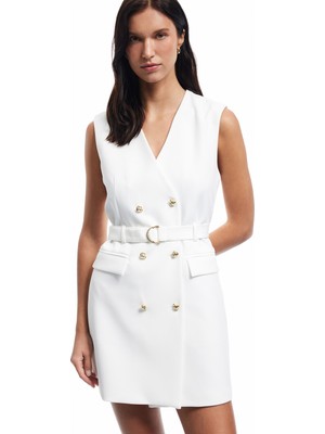 Koton Kolsuz Kemerli Astarlı Cep Detaylı Kruvaze Mini Blazer Elbise