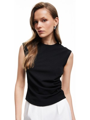 Koton Krep Scuba Kumaş Drape Detaylı Kolsuz Bisiklet Yaka Atlet