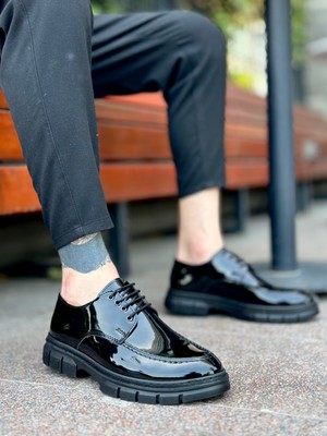 ET0237 Bağcıklı Rugan Klasik Yüksek Taban Casual Erkek Ayakkabı