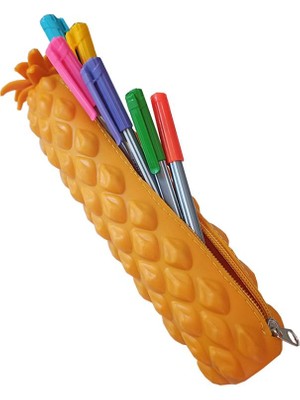 Silikon Ananas Kalemlik 1 Adet Silikon Kalem Kutusu Eğlenceli Sevimli Ananas Figürlü Hediyelik Kalemlik