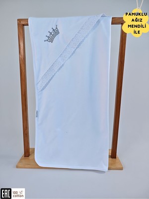 Tomuycuk Ekru  Pamuklu Bebek Battaniyesi Nakışlı Kız / Erkek Puset Örtüsü Hediyelik Yenidoğan 85X85CM