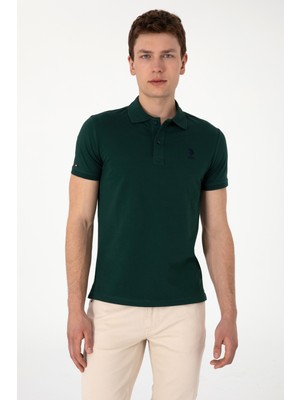 U.S. Polo Assn. Erkek Slim Fit Polo Yaka Koyu Yeşil Basic Tişört 50298011-VR079