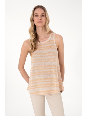 U.S. Polo Assn. Kadın Turuncu Çizgili Kolsuz Bisiklet Yaka Tişört 50300736-VR202