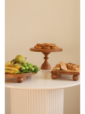 Justwood 3'lü 25/14 cm. Mummy, 25 cm Risus ve 17X25 cm Risus Ahşap Pasta Sunum Servis Tabağı Seti