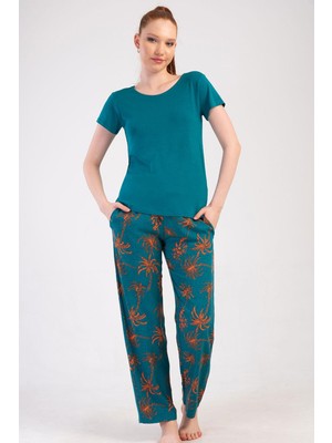 Kadın Kısa Kol Petrol Pijama Takımı C8T4N0O014