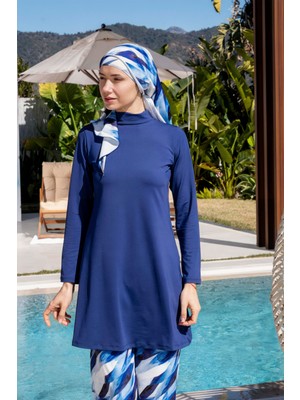 Bol Pantolonlu Tam Kapalı Desenli Tesettür Mayo - 2534