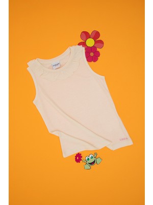 U.S. Polo Assn. Kız Çocuk Krem Bisiklet Yaka Fırfır Detaylı Kolsuz Tişört 50306242-VR071