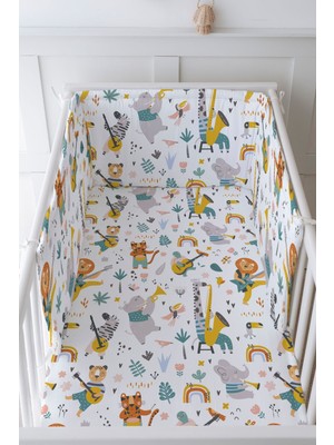 Tuğba Kuğu Bebek Başucu Koruyucu ve Baskılı Çarşaflı Uyku Seti - Iconic Serisi - Hayvanlı Müzik Grubu