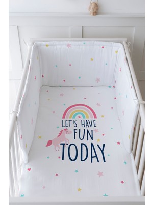 Tuğba Kuğu Bebek Başucu Koruyucu ve Baskılı Çarşaflı Uyku Seti - Pure Baby Serisi - Unicorn Fun
