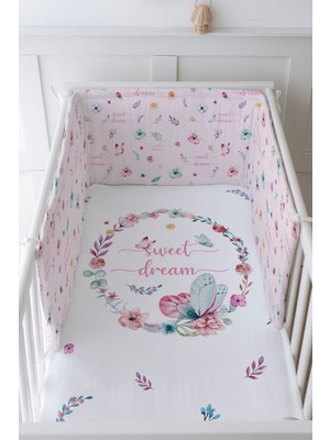 Tuğba Kuğu Bebek Başucu Koruyucu ve Baskılı Çarşaflı Uyku Seti - For Baby Serisi - Kelebekli Çember