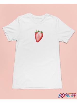 Bumeta Çilek Dilimi Minimal Meyve Unisex Tişört T-Shirt