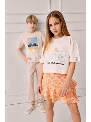 DeFacto Boxy Fit Bisiklet Yaka Baskılı Kısa Kollu Tişört Kız Çocuk E4407A825SM