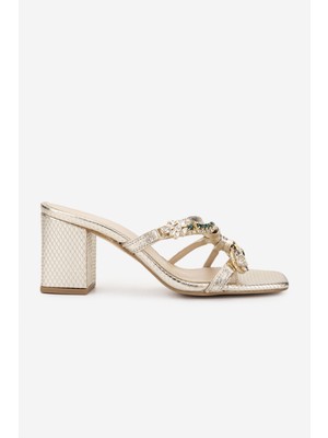 Valmenti Kadın Hakiki Deri Sarı Terlik 1141 564 Maren 6-1 Byn Trlk Y25 Gold Snake