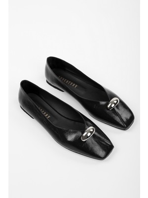 Kadın Melia Siyah Cilt Toka Detaylı Babet