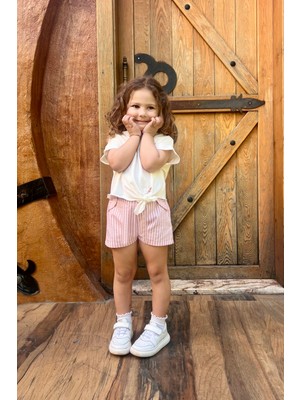 Minojoy Pomeno Pembe Çizgili Kız Çocuk Şort