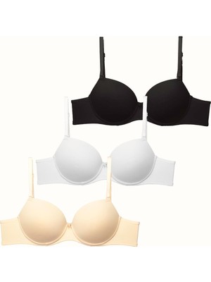 3'lü Paket Push Up Yumuşak Kaplı Örme Sütyen C37020 Siyah/beyaz/ten