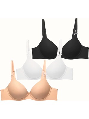 3'lü Paket Push Up Yumuşak Kaplı Örme Sütyen C37015 Siyah/beyaz/ten