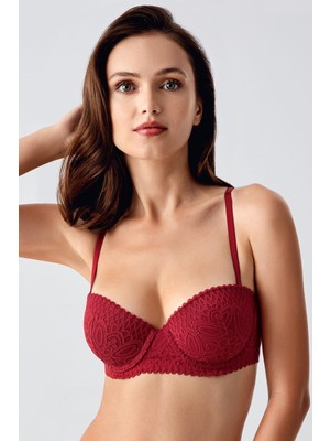 Dolgusuz Dantel Detaylı Sütyen C18350 Bordo