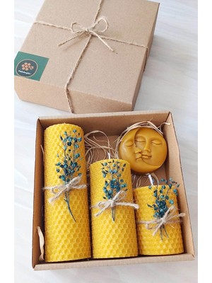 Dekoratif Doğal Petek Balmumu Mum Ay ve Güneş Seti Bal Mumu Mum Hediyelik Beeswax Candle