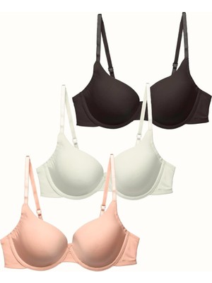 3'lü Paket Dolgusuz Yumuşak Kaplı Örme Sütyen C38010 Siyah/beyaz/ten