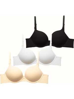 3'lü Paket Double Push Up Yumuşak Kaplı Örme Sütyen C37030 Siyah/beyaz/ten