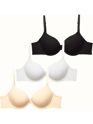 3'lü Paket Double Push Up Yumuşak Kaplı Örme Sütyen C37035 Siyah/beyaz/ten