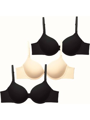 3'lü Paket Double Push Up Yumuşak Kaplı Örme Sütyen C37035 Siyah/ten