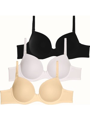 3'lü Paket Dolgusuz Yumuşak Kaplı Örme Sütyen C37025 Siyah/beyaz/ten