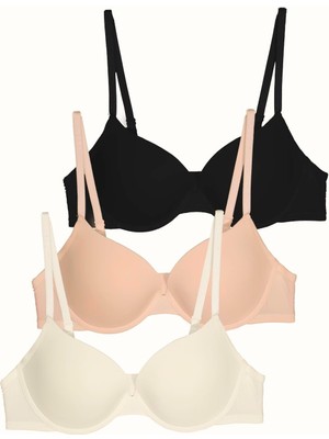 3'lü Paket Push Up Yumuşak Kaplı Örme Sütyen C38015 Siyah/beyaz/ten