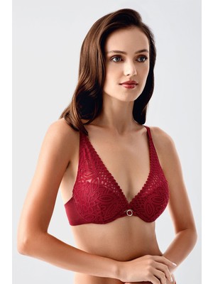 Dolgusuz Dantel Detaylı Sütyen C18340 Bordo