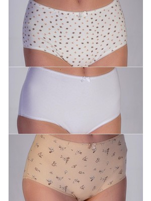 3'lü Paket Pamuklu Yüksek Bel Slip Külot 5004 Çiçekli