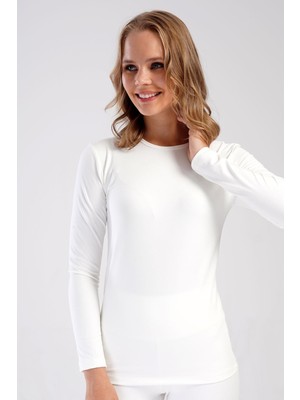 Kadın Uzun Kol Bisiklet Yaka Termal T-Shirt 409008 Ekru