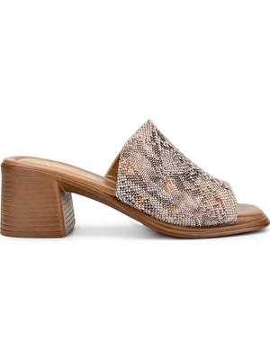 Tamer Tanca Kadın  Deri Bej Topuklu Terlik 838 809 Bn Trlk Y25 Bej Yln