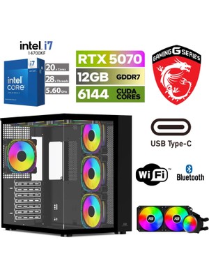 Gaming Pc Ddr5 – Rtx 5070 12 GB – Intel I7 14700KF – 32GB – 64GB Ddr5 Ram – 1 Tb M.2 SSD – Windows 11 Pro – Sıvı Sogutmalı
