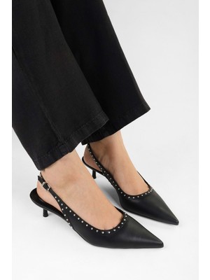Kadın Nina Siyah Cilt Troklu Stiletto
