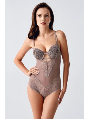 Push Up Dantel Detaylı Bodysuit C15099 Vizon