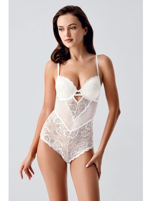 Push Up Dantel Detaylı Bodysuit C15097 Ekru