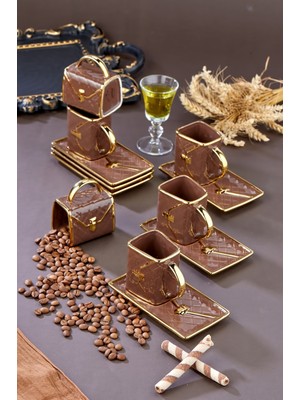 Cooker 6’Lı 90 ml Altın Yaldızlı Porselen Kahve Fincan Takımı | Şık Modern Tasarım | Çeyizlik Ve Hediye Seti