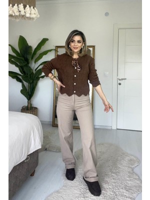 Eswomes Yüksek Bel Straight Jean Vizon