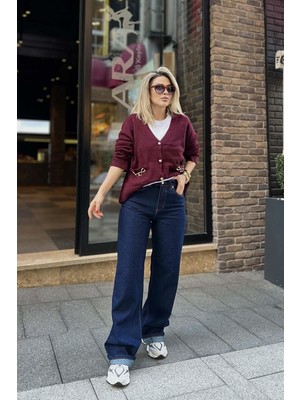 Eswomes Yüksek Bel Straight Jean Lacivert