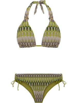 Aquella Uzun Üçgen Renkli Triko Bikini Takım